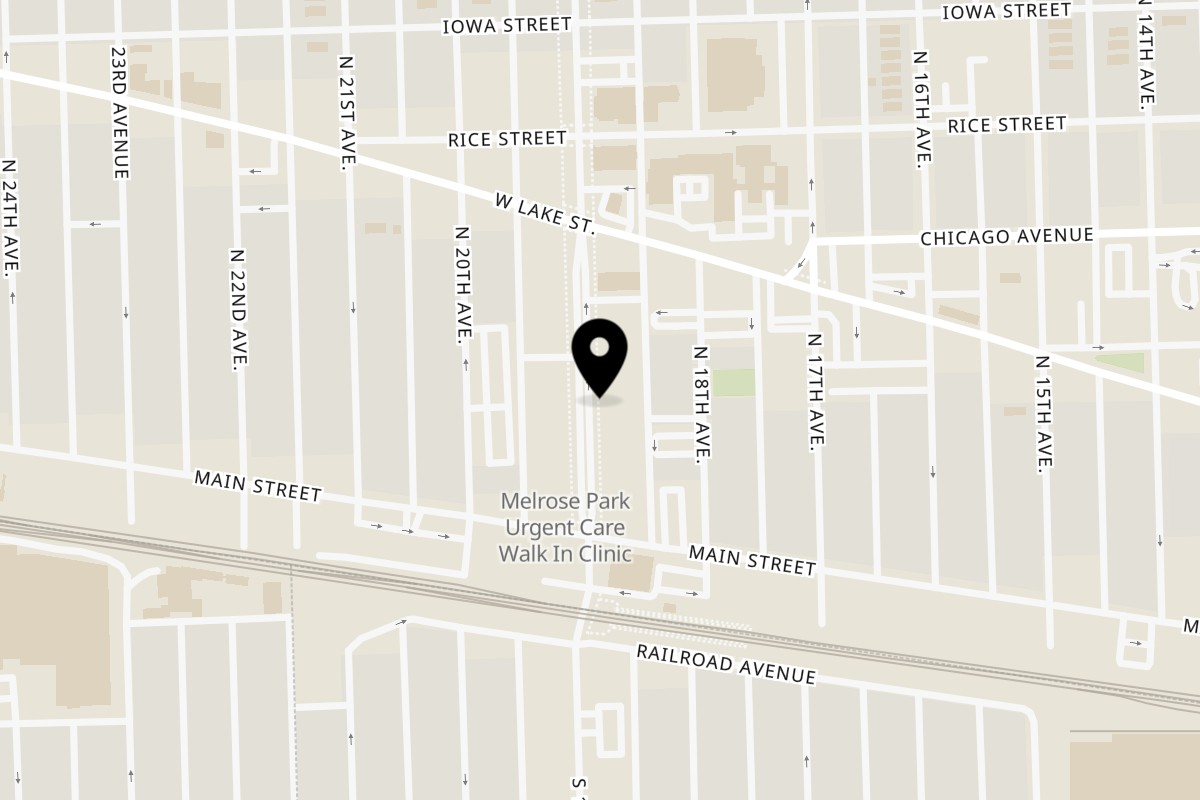 Map showing the location of Garden Berry Cafe Melrose Park on 129 N 19th Ave in Melrose Park